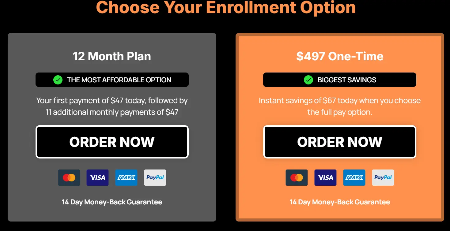 ONLINE SUCCESS COACHING Enrollment Option Button